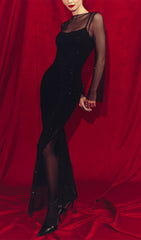 Mesh With Monochrome Lining Maxi Dress In Black