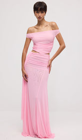 Mesh Top & Maxi Skirt In Pink