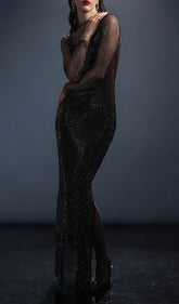 Mesh With Monochrome Lining Maxi Dress