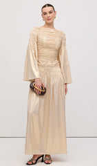 Metallic Elasticated Gathers Maxi Dress In Solid