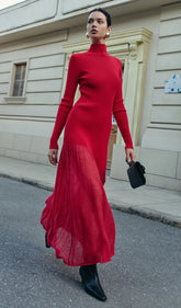 Mock Neck Pleated Panel Sweater Dress