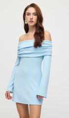 Off Shoulder Rib Knit Mini Dress In Baby Blue