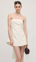 Off Shoulder Ribbon Mini Dress In White