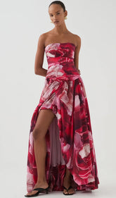 Off Shoulder Ruched Draped Split Maxi Dress