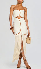 Off Shoulder Hollow Out Tassel Maxi Dress