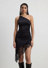 One Shoulder Satin Asymmetrical Mini Dress