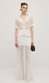 Openwork Jersey Maxi Skirt Sets In White