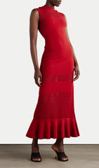 Paneled Knitted Midi Dress In Red