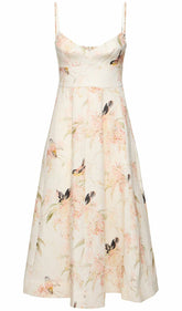 Printed Linen Midi Dress