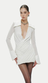 Ruched Wrap-Style Knit Shirt Mini Dress