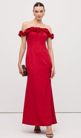 Ruffle Off Shoulder Maxi Dress Red