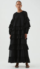 Ruffle Tiered Puff Sleeve Maxi Dress