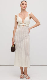 Ruffle Backless Knit Midi Dress