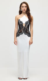 Satin And Lace Corset Midi Dress In White