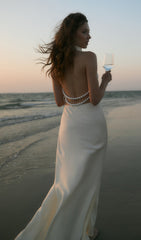 Satin Pearl Decor Maxi Dress In White