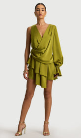 Satin Plunge-Neck Micro Mini Dress