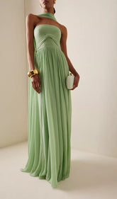 Scarf Neck Strapless Georgette Gown Maxi Dress