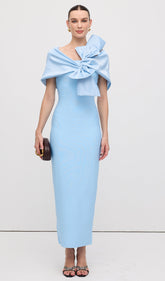 Shawl Strapless Collar Satin Maxi Dress