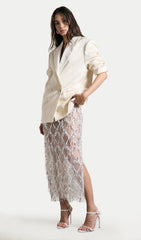 Sheer Sequined Midi Skirt In White