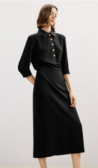 Single-Breasted Fitted Midi Shirt Dress