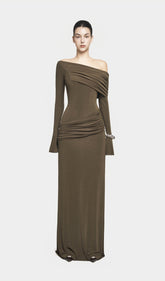 Single Jersey Knit Draped Maxi Dress