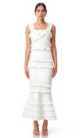 Sleeveless Frill Maxi Dress In White