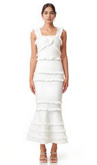 Sleeveless Frill Maxi Dress In White