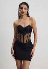 Sleeveless Mini Dress With Lace In Black