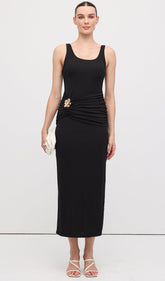 Sleeveless Pleats At Waist Midi Dress