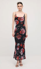 Sleeveless Rose Print Maxi Dress