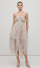 Halter Tulle Pleated Midi Dress In Pink