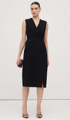 Sleeveless V Neck Pleated Midi Dress