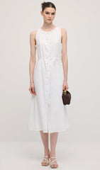 Solid Button Waistcoat Midi Dress In White