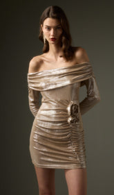 Solid Off Shoulder Long Sleeve Mini Dress