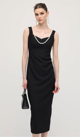 Solid Pearl Accessories Midi Dress