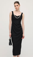 Solid Pearl Accessories Midi Dress