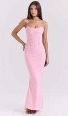Solid Stretch Mesh Maxi Dress