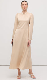 Solid Satin Long Sleeve Maxi Dress
