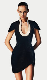 Solid Velvet U Neck Mini Dress