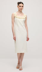 Square Neck 3D Petal Appliques Midi Dress