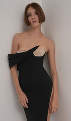 Strapless Crystal Embellished Crepe Midi Dress