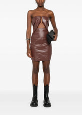 Strapless Cutout Coated-Denim Mini Dress