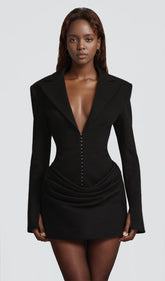 Suiting Pleated Mini Dress In Black