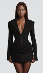 Suiting Pleated Mini Dress In Black