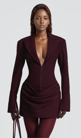 Suiting Pleated Mini Dress In Claret