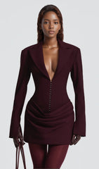 Suiting Pleated Mini Dress In Claret