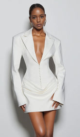 Suiting Pleated Mini Dress In White
