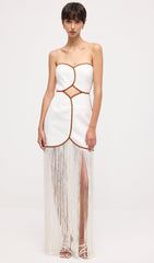 Tassel Off Shoulder Hollow Out Maxi Dress