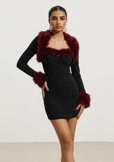 Two Piece Mini Dress With Fluffy Sleeves