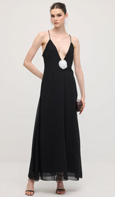 V Neck Halter Maxi Dress In Black